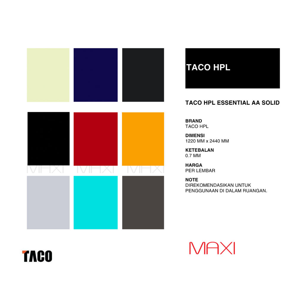 Taco HPL Essential AA Solid TH-003AA - TH-050AA