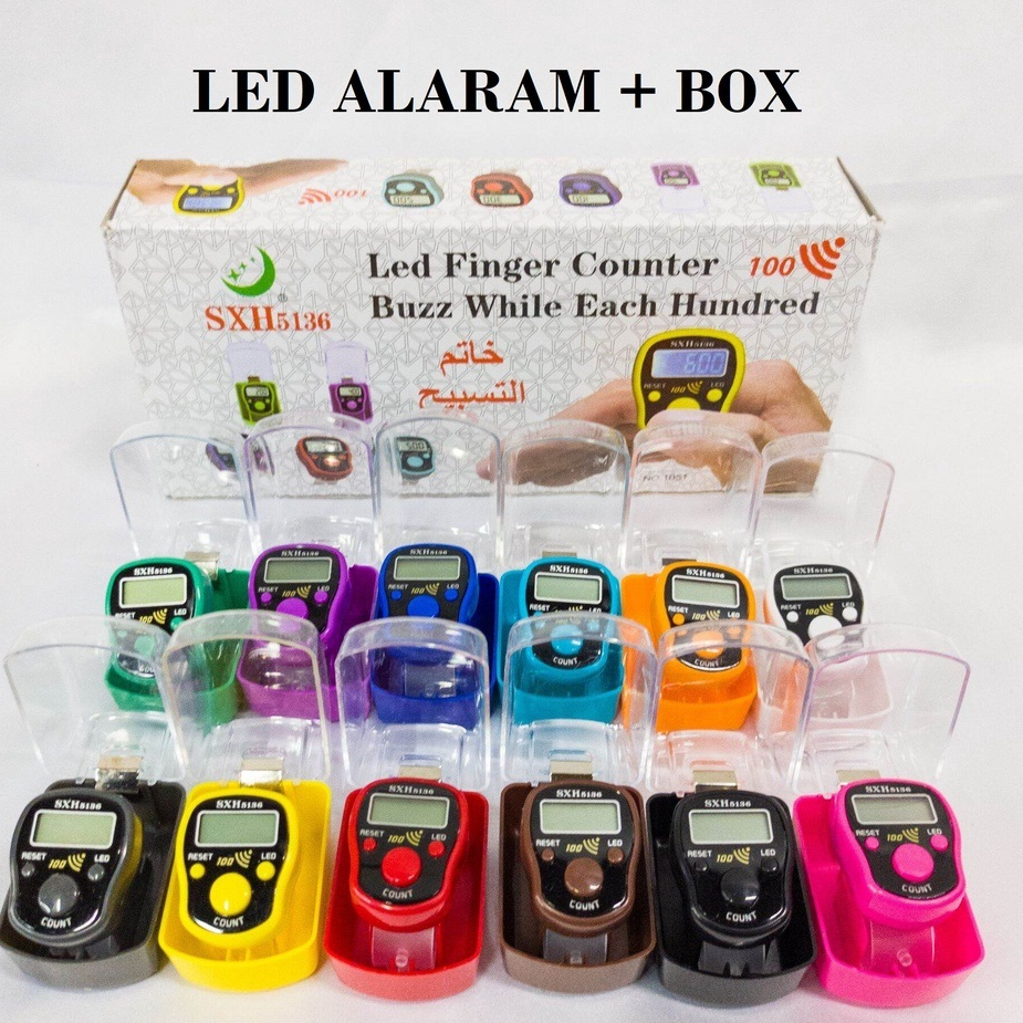 Tasbih Alarm LED SHX5136 Digital Finger Counter LED Alarm 100 Akan Bunyi 3 Tombol (BOX dan NON BOX)