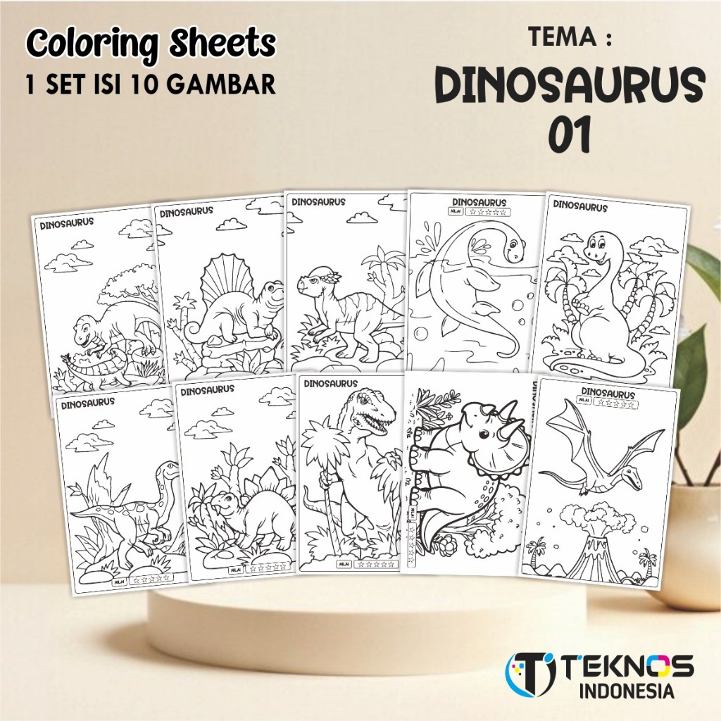 

[TEMA DINOSAURUS] KERTAS GAMBAR UNTUK ANAK - LEMBAR MEWARNAI ANAK 1 SET ISI 10 LEMBAR GAMBAR - UKURAN A4