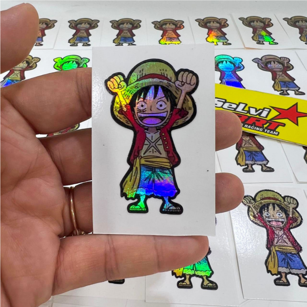 STICKER STIKER ANIME HOLOGRAM ONE PIECE GLOSSY MOTOR MOBIL MODEL KECIL