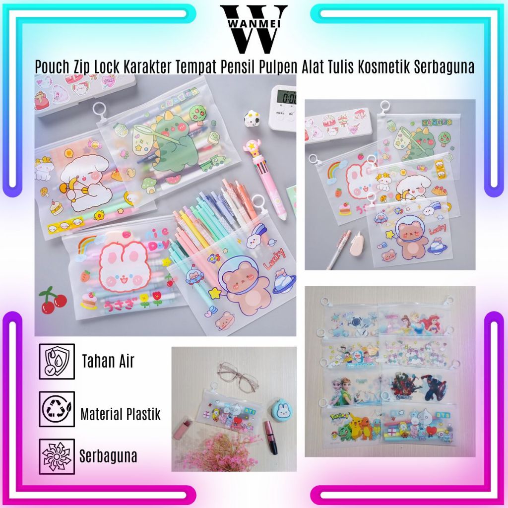 

WM Tempat Pensil Pulpen Transparan Ziplock Karakter Serbaguna Pouch Zip Lock Penyimpanan Kosmetik