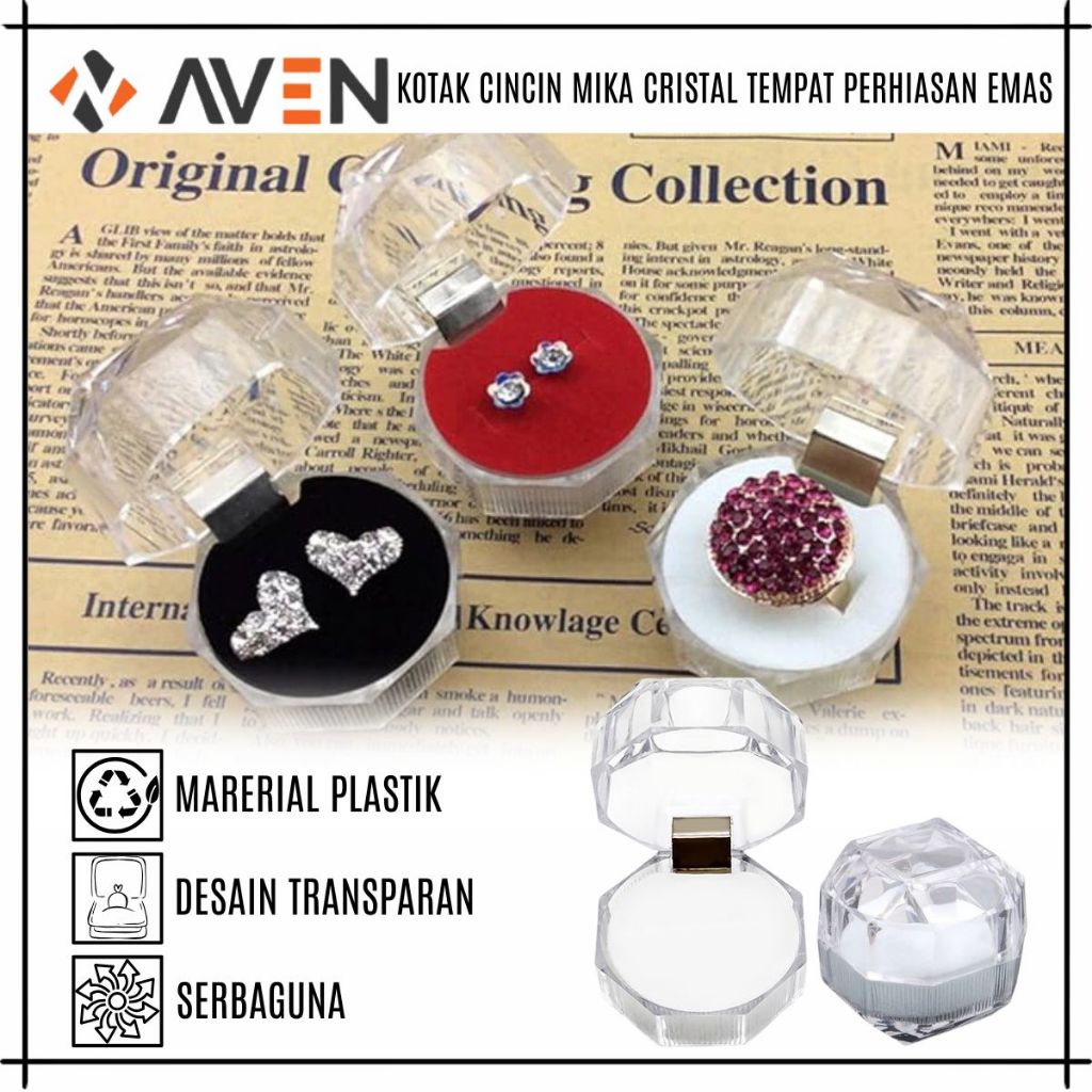 

AVEN Kotak Cincin Mika Cristal Jewelry Ring Box Tempat Perhiasan Emas