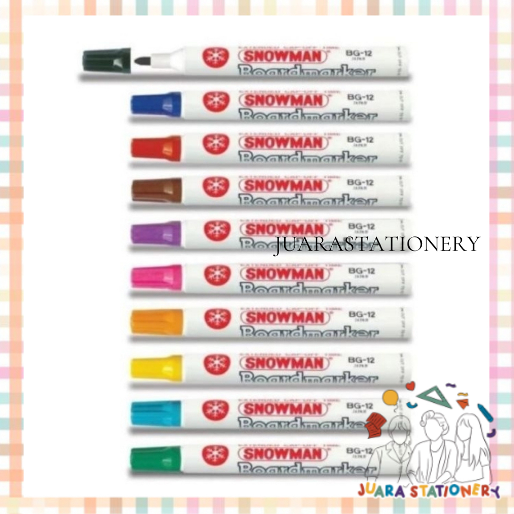 

JUARASTATIONERY Spidol Whiteboard Snowman BG-12 Hitam Biru Merah Hijau / White Board / Spidol Papan