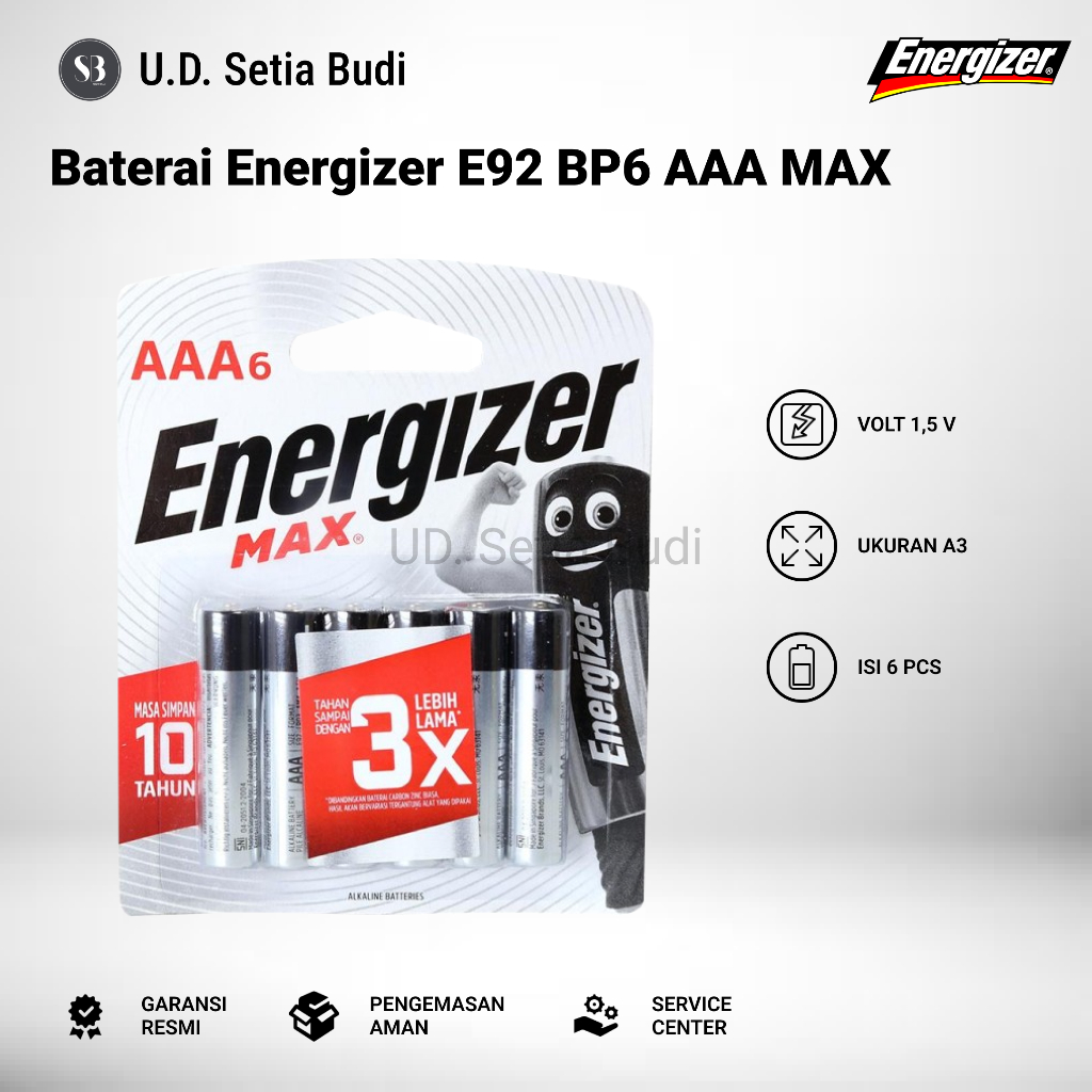 Baterai Energizer AAA Battery Energizer MAX E92 BP6 AAA 1,5v Isi 6