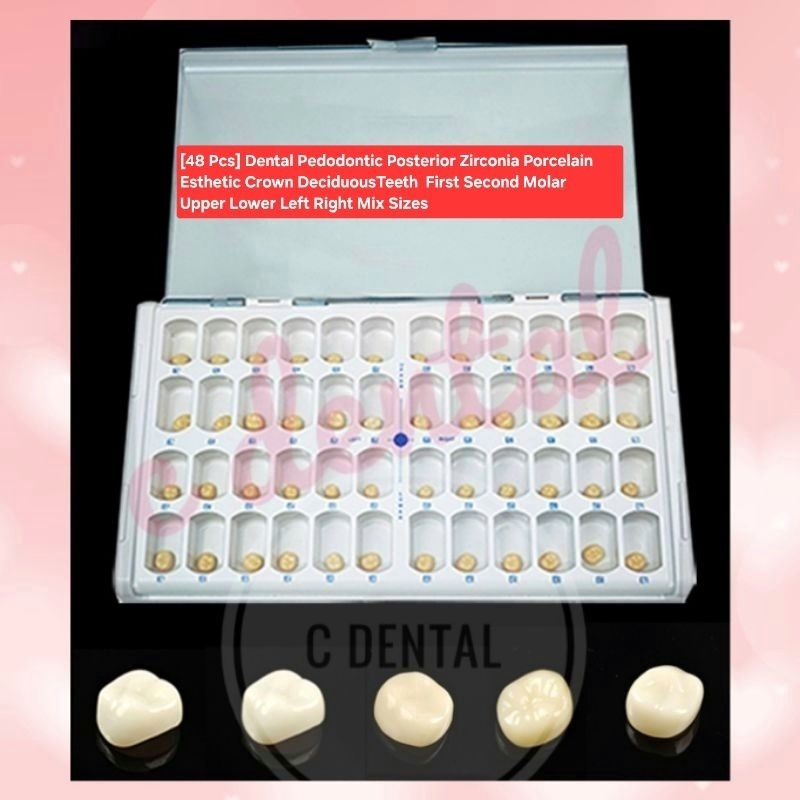 [48 Pcs] Dental Pedodontic Posterior Zirconia Porcelain Crown Gigi Sulung Anak First Second Molar Up