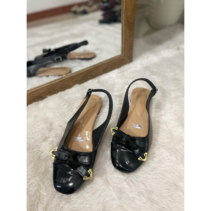OFASHION sepatu mules pita wanita tali belakang flatshoes