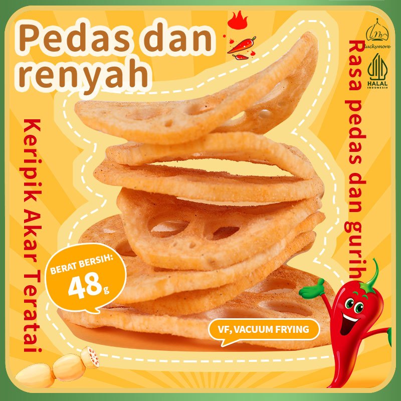

【Luckymore】HALAL Akar Teratai Renyah Pedas 48gr, Keripik Teratai, Cemilan Sehat, Keripik Lotus, Akar Teratai, Lotus Root, Keripik Akar Teratai, Cemilan Pedas