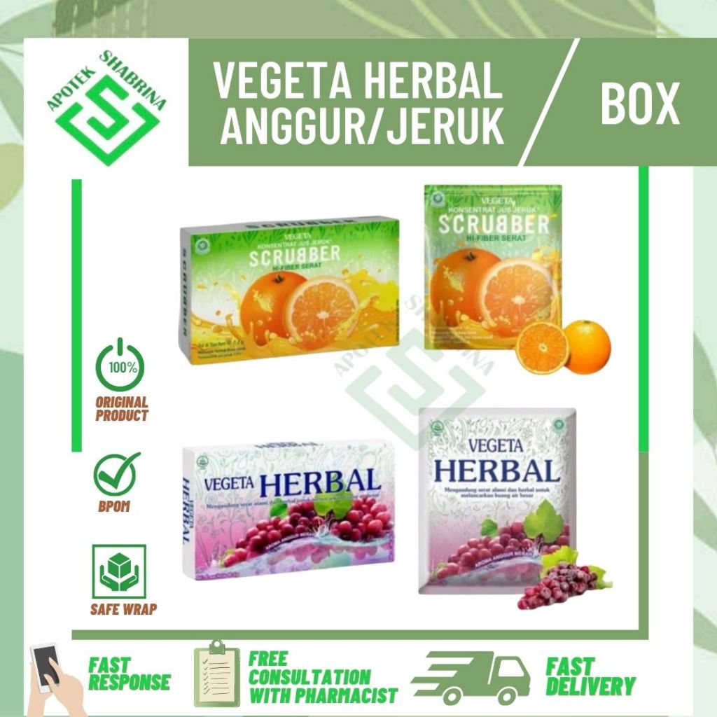 Vegeta herbal 6SASET / VEGETA JERUK / VEGETA ANGGUR melancarkan BAB/ anti kembung/ Saset/ Vegeta Sac