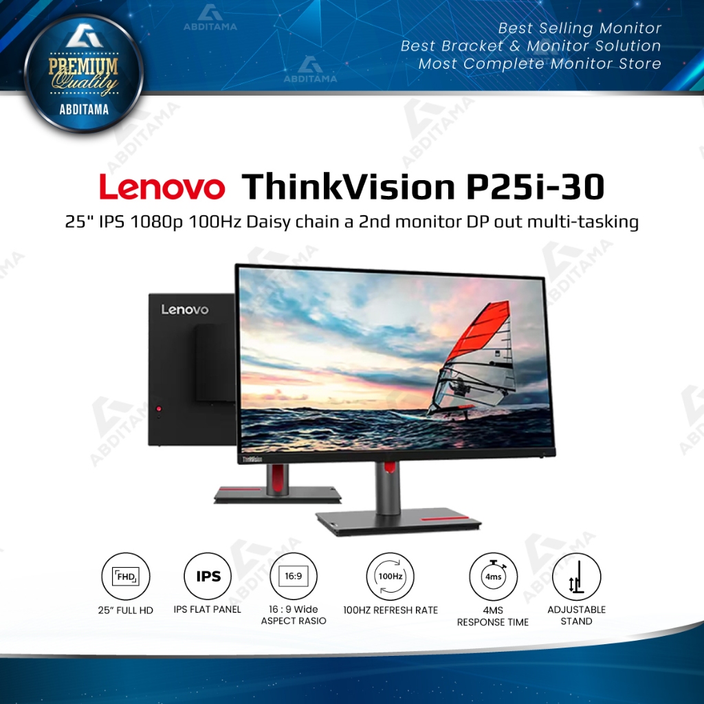 Monitor LED Lenovo ThinkVision P25i-30 25" IPS 1080p 100Hz HDMI 2.1 x1 DP 1.4 x1 DP Out 1.4 x1 3-sid