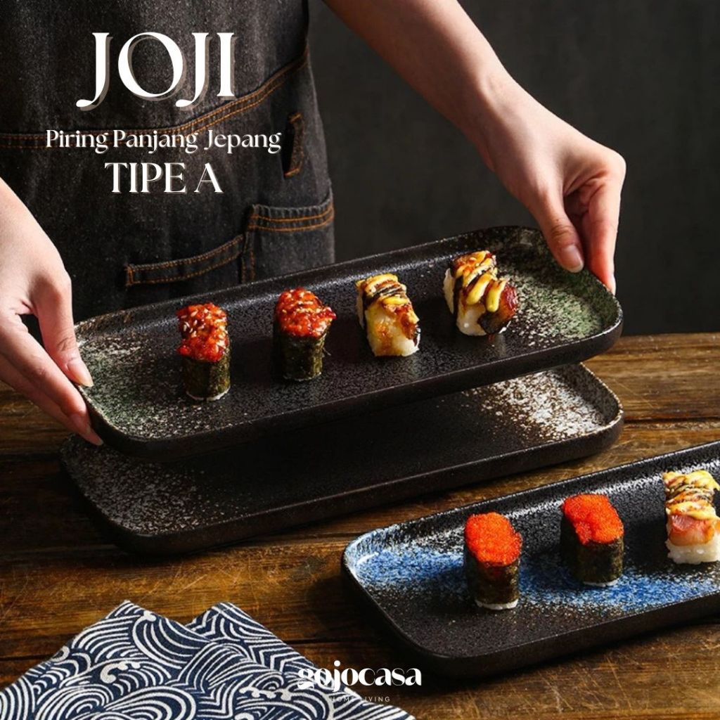 [gojocasa] JOJI Piring Panjang Tempat Sushi Keramik Hitam Jepang