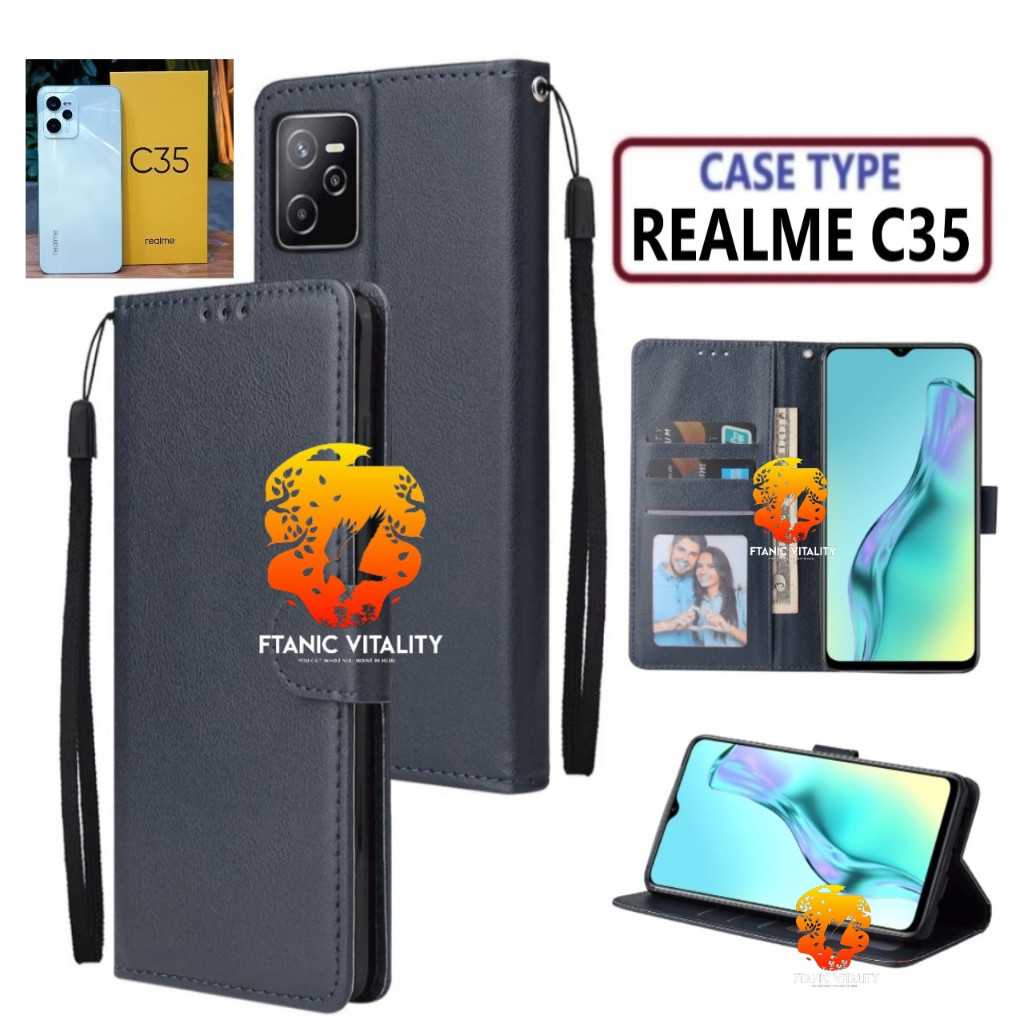 FLIP LEATHER CASING REALME C35 CASE KULIT FLIP WALLET LEATHER DOMPET KULIT PREMIUM SARUNG BUKA TUTUP