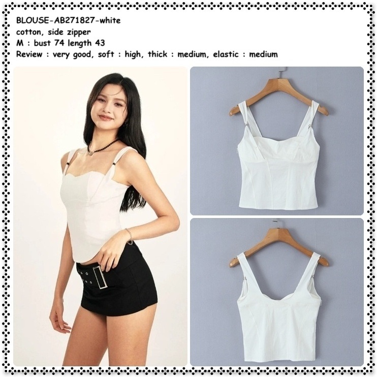 AMELIE BUTIK AB271827 Baju Atasan Crop Tank Top Blouse Wanita Korea Import Putih White
