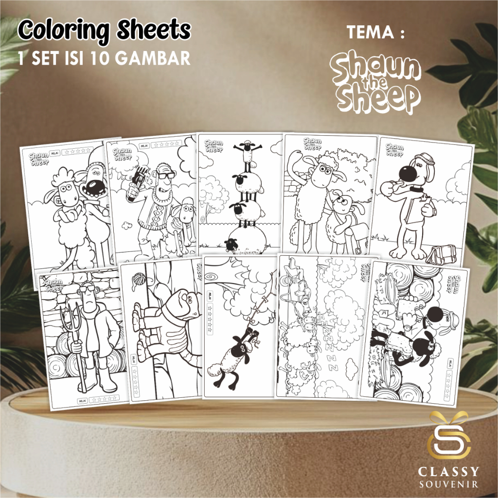 

LEMBAR GAMBAR MEWARNAI ANIMASI ANAK - KERTAS MEWARNAI ANAK 1 SET ISI 10 LEMBAR GAMBAR - COLORING SHEETS FOR KIDS- SHAUND THE SHEEP