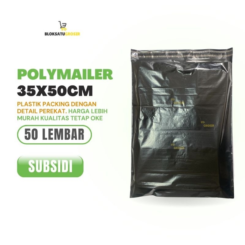 

Plastik Packing Polymailer Hitam Import 35x50 cm Isi 50 lembar Doff Packing Online Shop Masker Plastik Lem