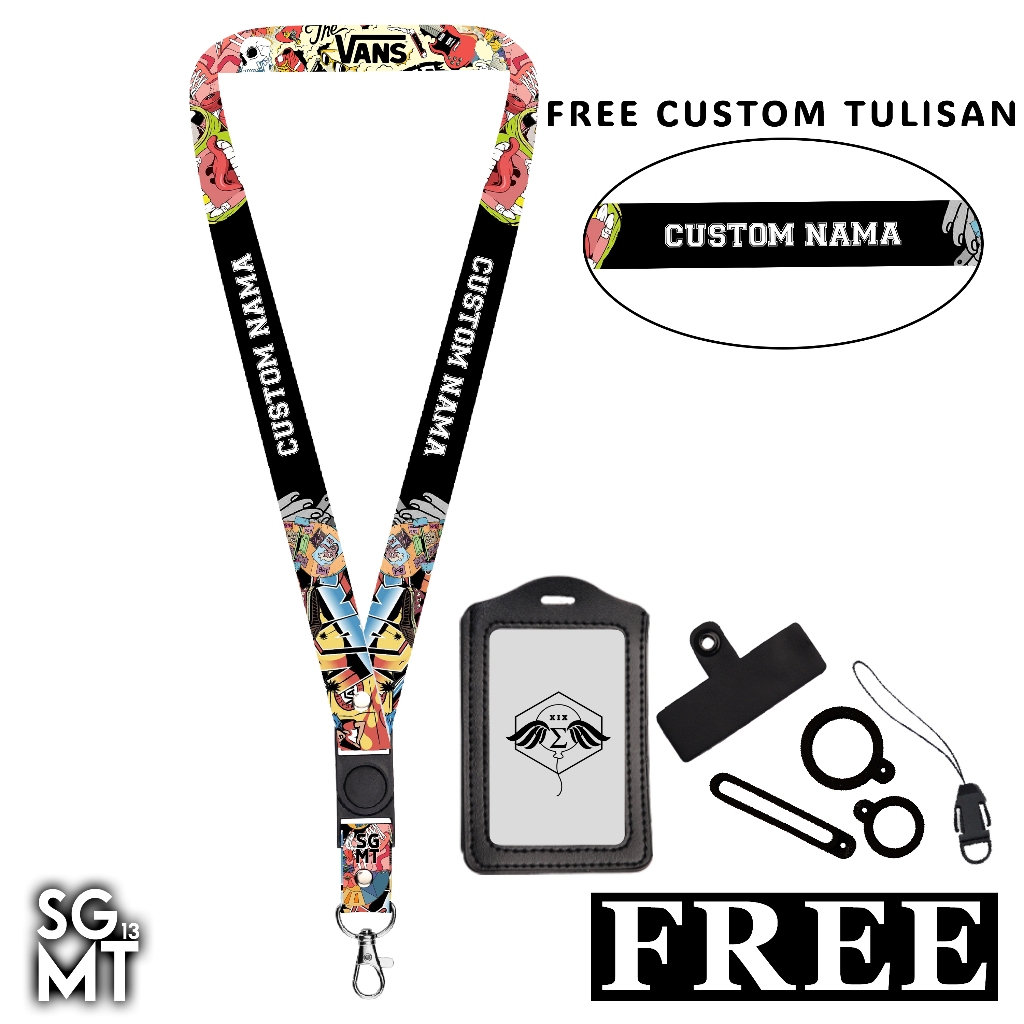 

Lanyard Custom Nama Gantungan Card Holder Printing Name Tag Old School - Sigmat13