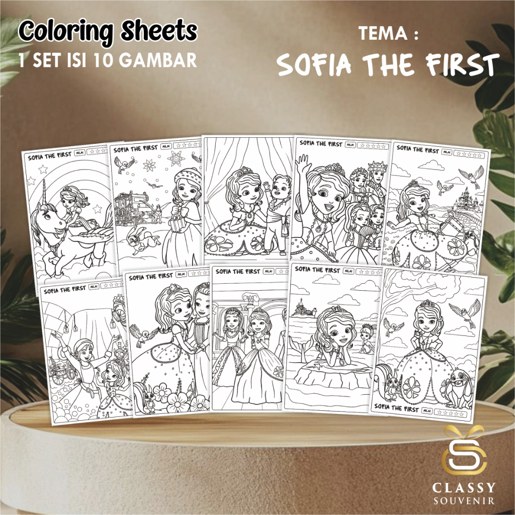 

LEMBAR GAMBAR MEWARNAI ANIMASI ANAK - KERTAS MEWARNAI ANAK 1 SET ISI 10 LEMBAR GAMBAR - COLORING SHEETS FOR KIDS-SOFIA THE FIRST