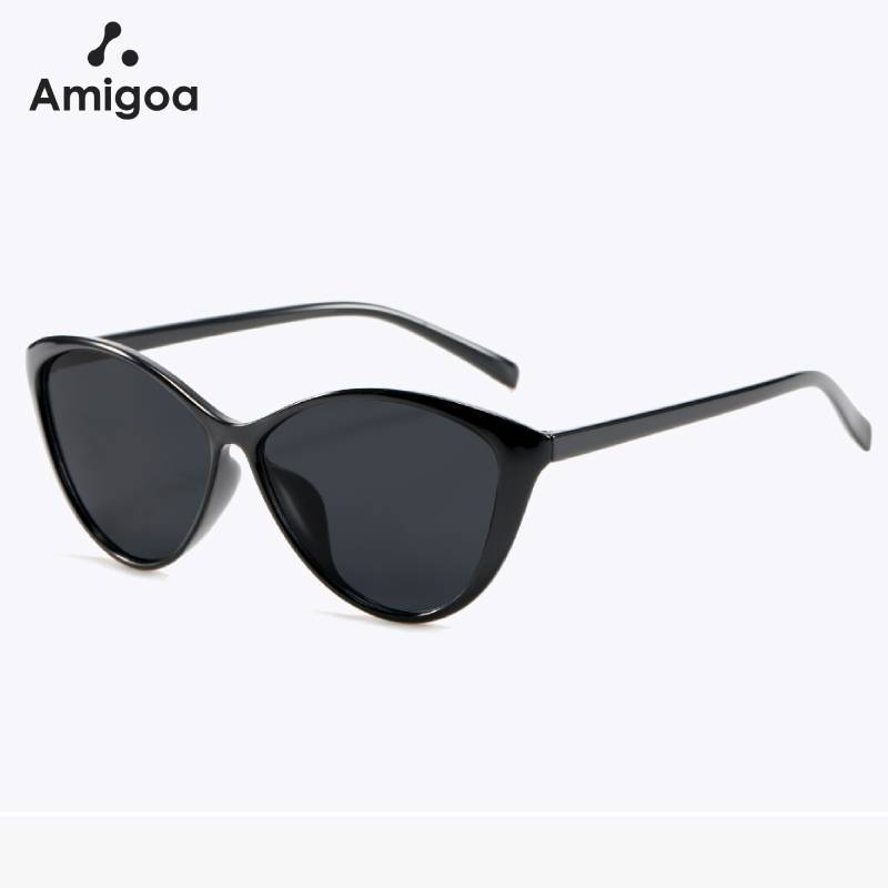AMIGOA Kacamata Hitam Cat Eyes Wanita Sinar UV Kacamata Hitam Retro Bingkai Besar Kacamata Wajah Bul