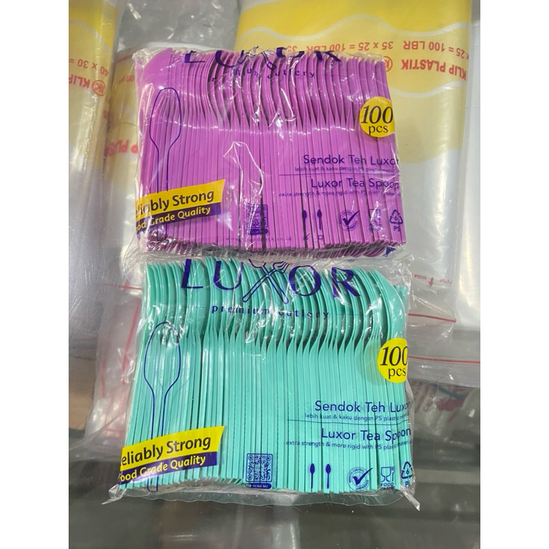 SENDOK TEH PLASTIK PELANGI MEREK LUXOR ISI 100 PCS / SENDOK ES BUAH ES KRIM / ECER GROSIR READY STOC