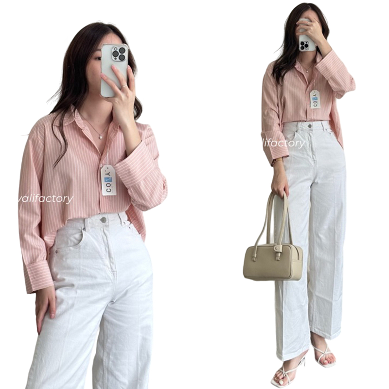 GF88 - Atasan Kemeja Crop Top XL XXL Shirt Blouse Oversize Baju Lengan Panjang Motif Printing Blaste