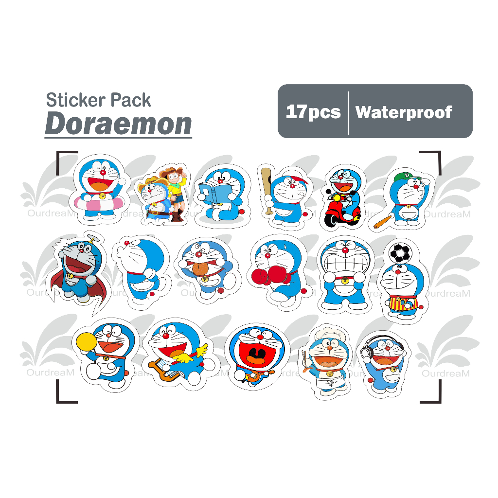 

stiker Doraemon cute - isi 17 pcs sticker pack tumbler helm waterproof medium size