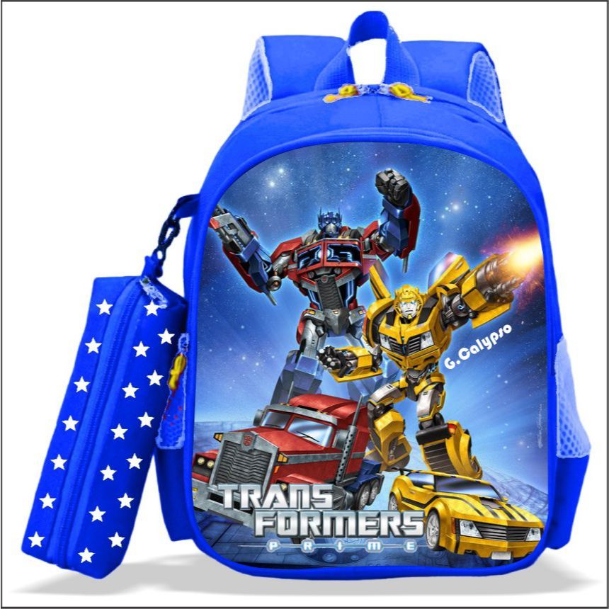 Tas Ransel Sekolah Anak Laki-Laki TK dan Paud Karakter TRANSFORMER Bonus Tempat Pensil