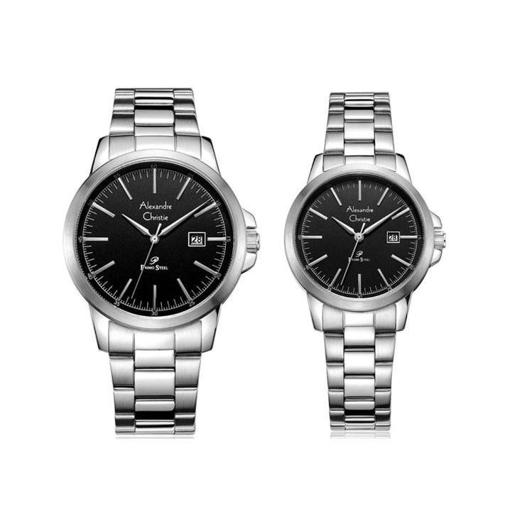 Alexandre Christie AC 1008 MDBSSBA LDBSSBA Silver Hitam Original / Jam Tangan Couple Pria Wanita Ana
