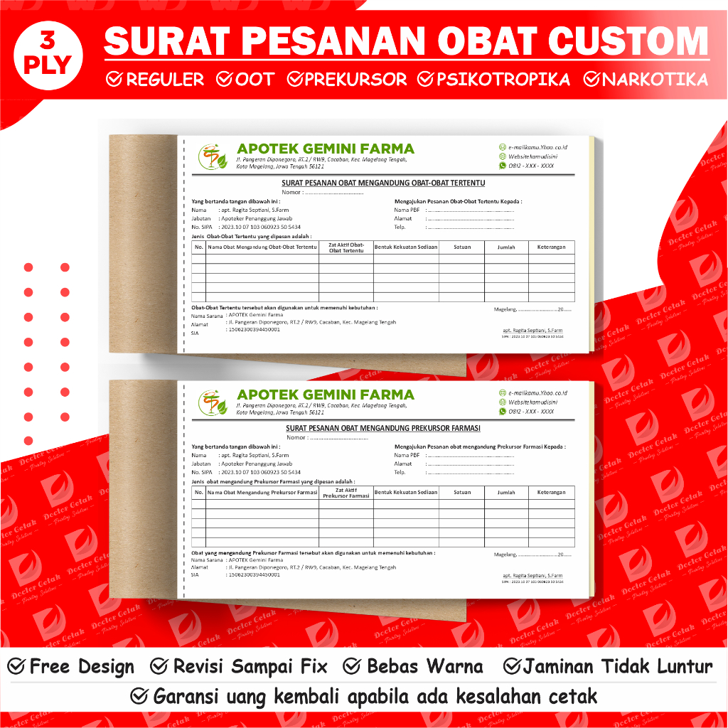 

3 PLY - Cetak SP apotek custom ukuran 1/3 folio