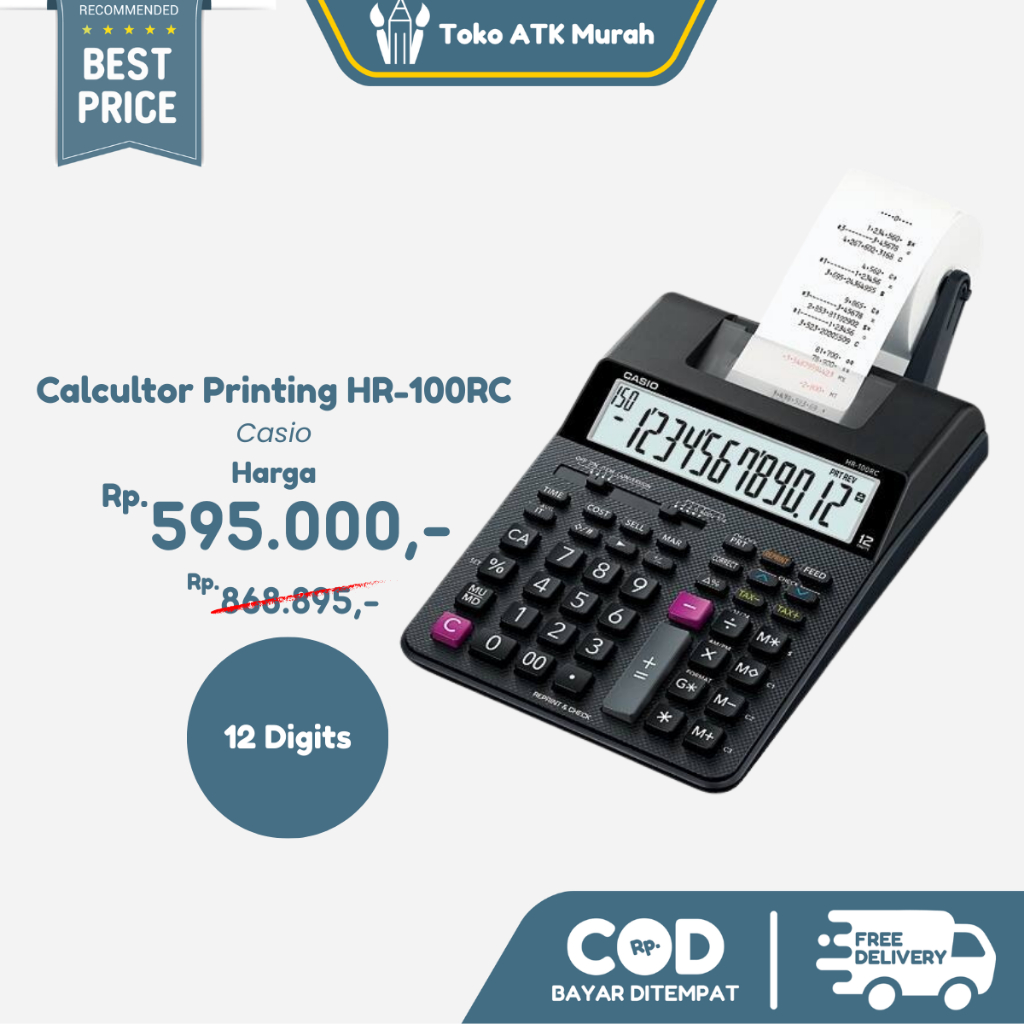 Calculator Casio HR-100RC - Kalkulator Printing | Kalkulator Cetak Struk Original