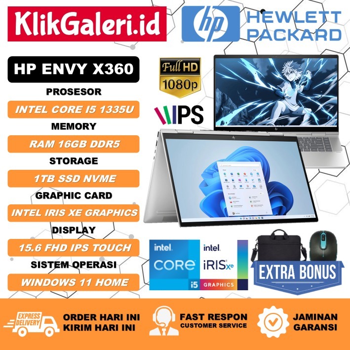 Laptop 2IN1 HP ENVY X360 15 INTEL I5 1335U 16GB DDR5 1TB 15.6 FHD IPS TOUCHSCREEN SILVER