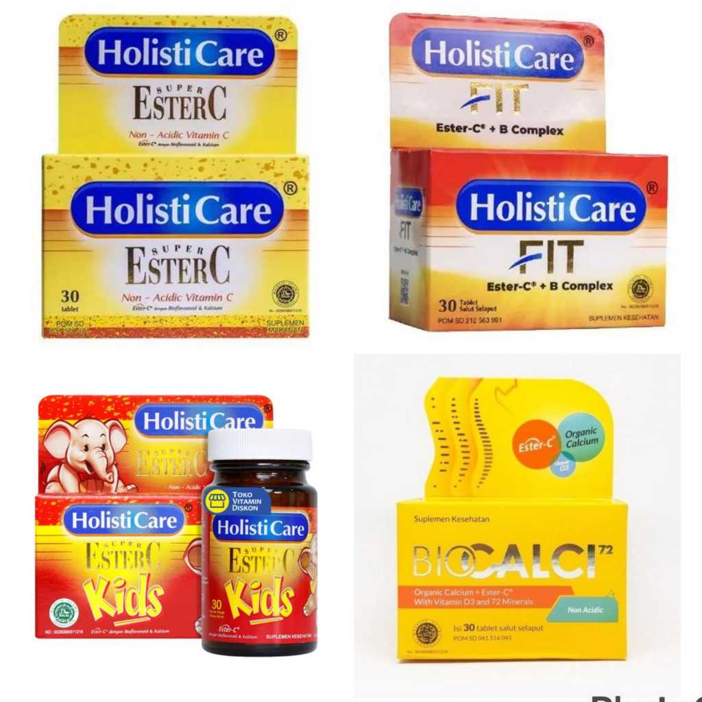 Ester C Holisticare 500 mg, Ester C Fit, Ester C Kids, Biocalci Botol 30 kapsul