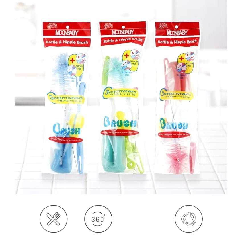Sikat botol Moonbaby 5in1 pembersih botol dot sedotan bottle & nipple brush