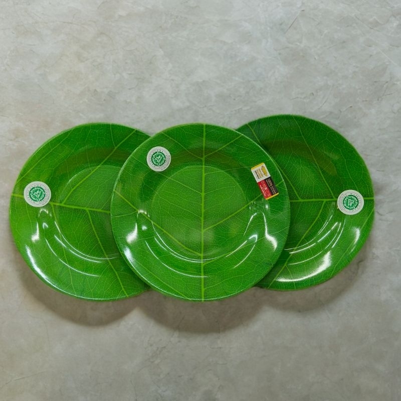 Piring bulat melamin motif daun kecil Melamin asli 100%