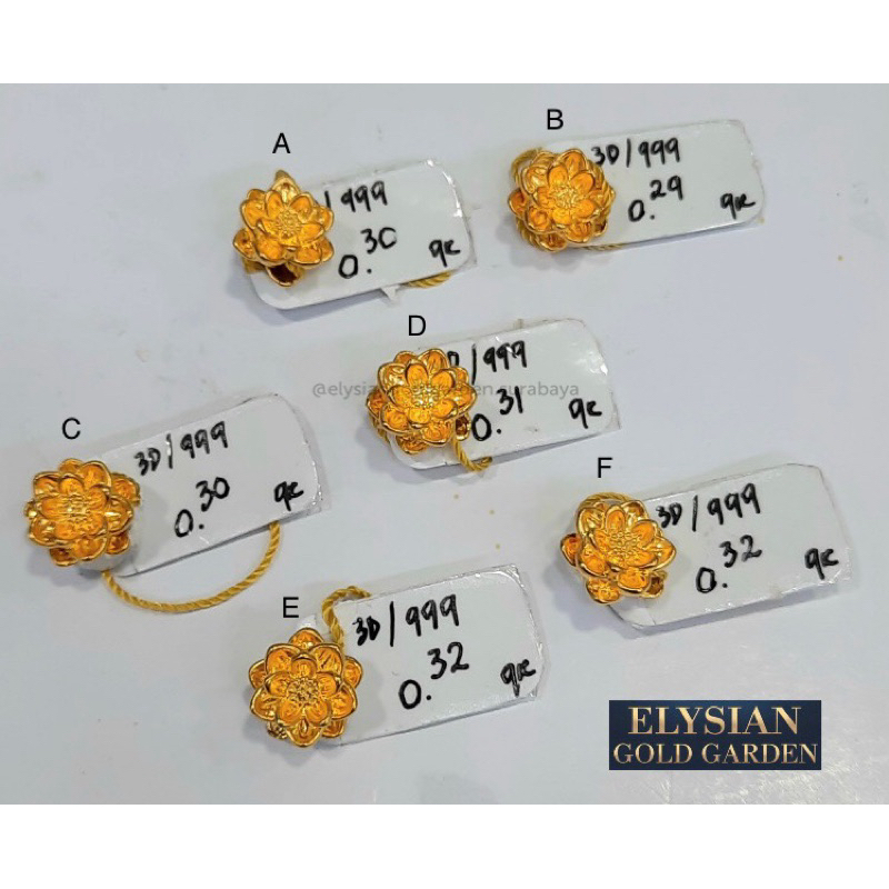 Charm Emas Bunga Teratai Gelang Tali