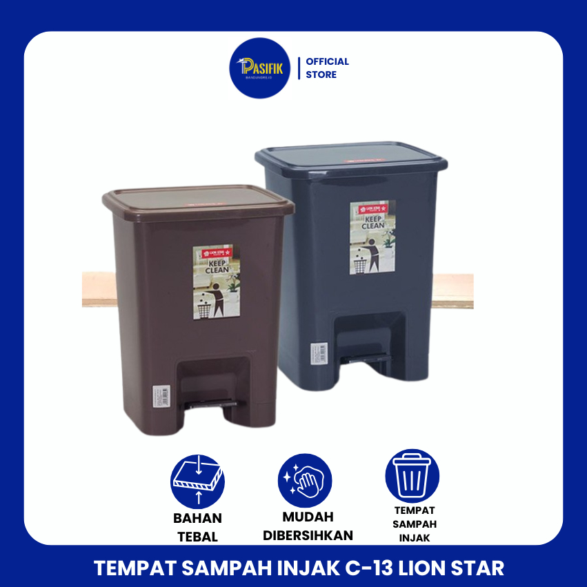 TEMPAT SAMPAH INJAK C-13 LION STAR / TEMPAT SAMPAH SEGI INJAK / KAPASITAS 10 LITER