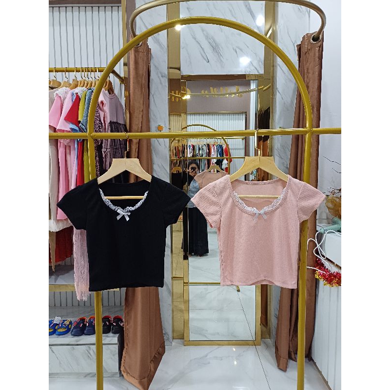 Atasan kerah renda pita Import BKK