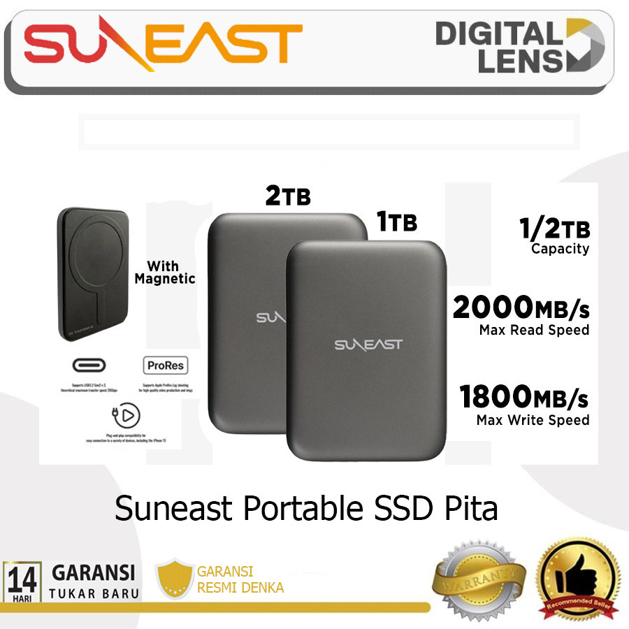 SUNEAST Pita Portable SSD External Memory 1TB - 2TB for iPhone MacBook with Magnetic Original