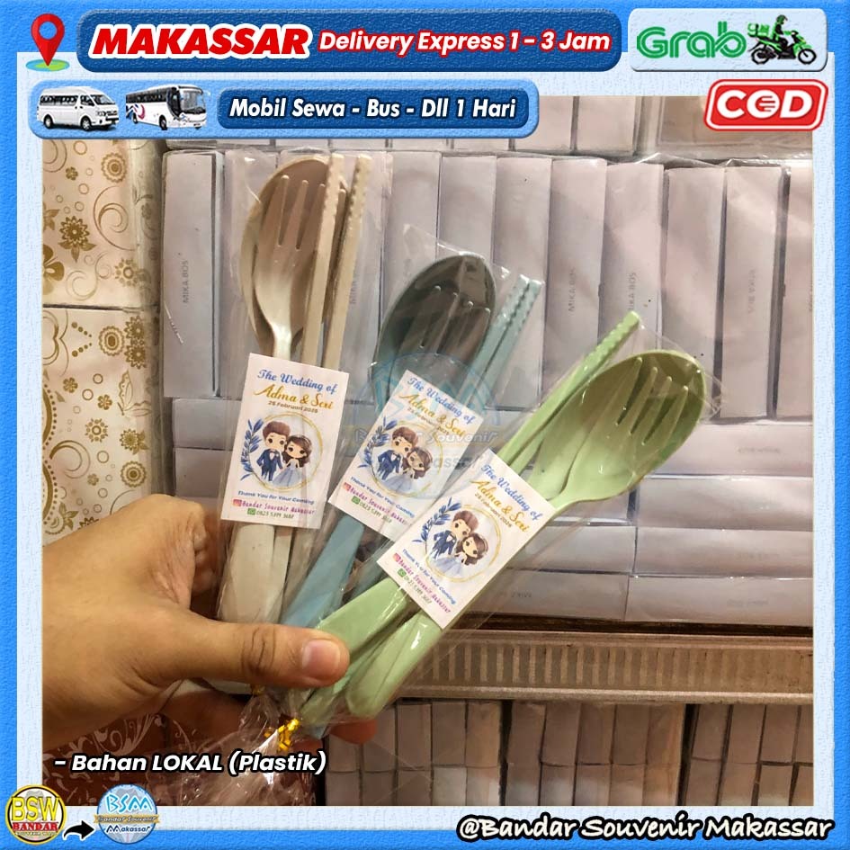 ( isi 50 pcs ) Souvenir Sendok Garpu Sumpit LOKAL Set Travel Kemas PLASTIK Makassar Manado Kendari