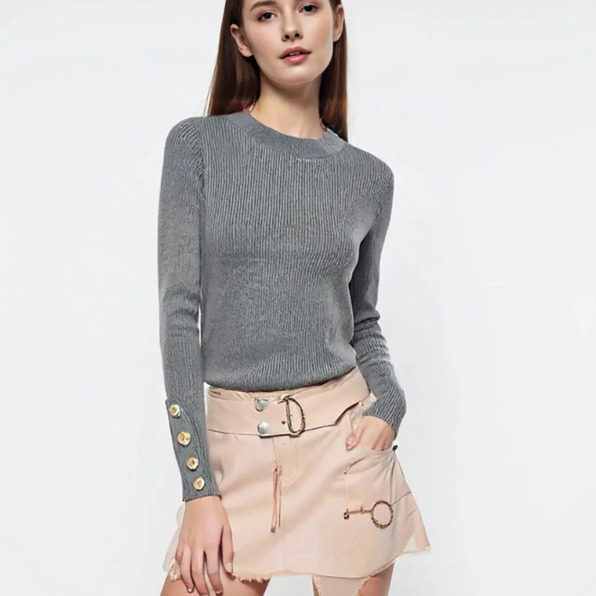 LENGAN PANJANG RAJUT WANITA (lengan kancing) Baju Rajut Wanita Kaos Import Wanita Lengan Panjang