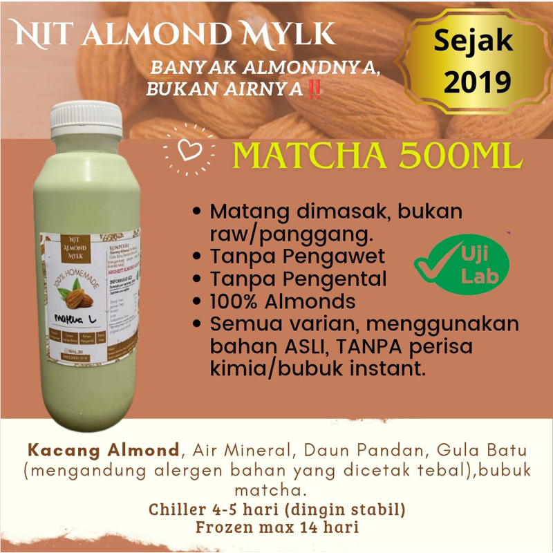 

Almond milk/ Susu kacang almond/susu almond/ susu almond matcha/nit almond milk 500ml matcha