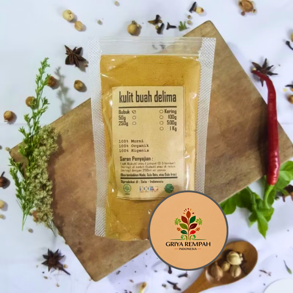 

KULIT BUAH DELIMA BUBUK 50 GRAM Rempah Herbal Simplisia Alami Kaya Antioksidan Kesehatan Ramuan Jamu Kering Perawatan Tubuh Punica granatum Anardana