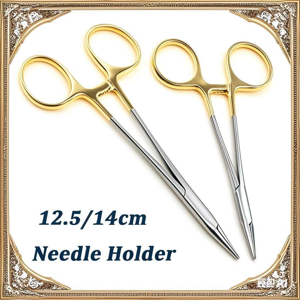 1pcs 12.5/14cm Needle Holder / Nalpuder /Nalpvuder /Klem Jahit /Dental Needle Holder Plier/ Gold Han