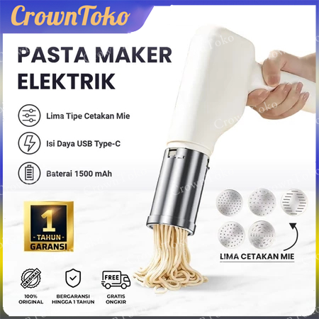 Mesin Mie Listrik Otomatis + Baterai Isi Ulang, Mixer Adonan & Penggiling Tepung, Kapasitas Besar, u