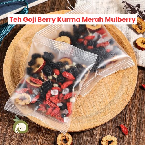 

Teh Kici Kurma Merah Murbei Hitam Kombinasi Sehat / Black Wolfberry Mulberry Red Date Goji Berry Tea