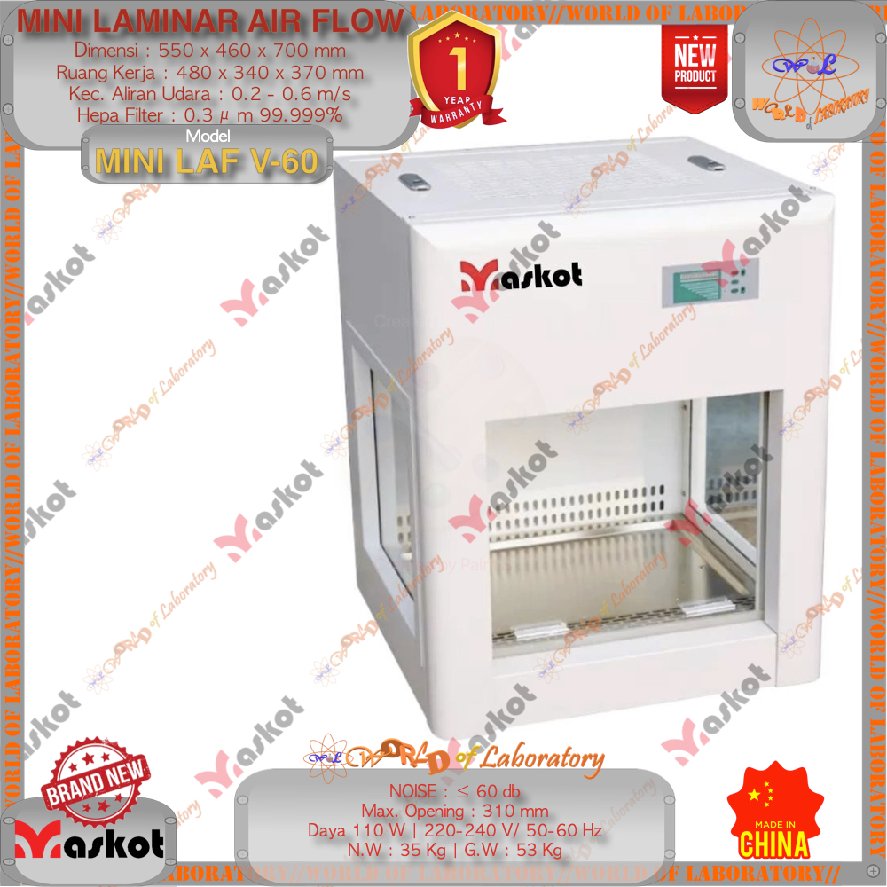 MASKOT Mini Laminar Airflow Type MINI LAF V-60 (480 x 340 x 370 mm), Garansi 1 Tahun