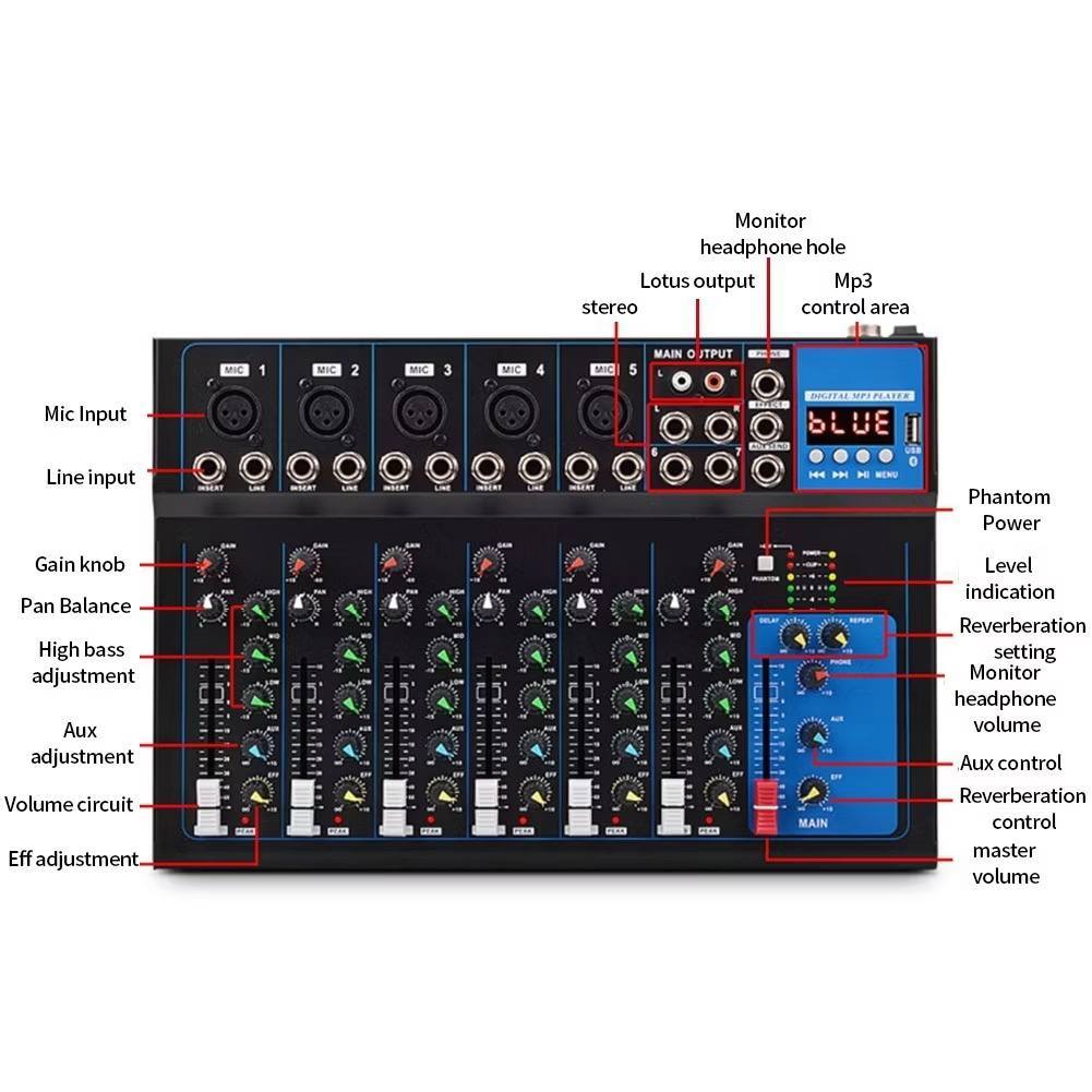 Mixer Amplifier MG07BT Audio mixer DJ remix 4ch/7ch mendukung bluetooth /USB/PC/MP3 Portable Mixer A