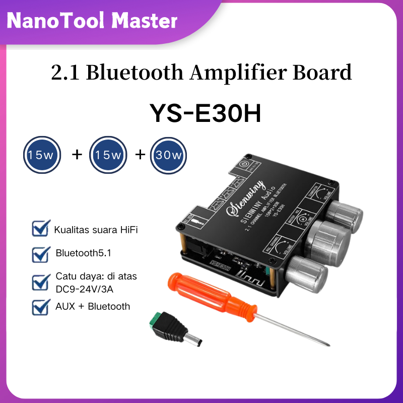 YS-E30H 2.1 Channel Bluetooth Audio Power Amplifier Modul Power Amplifier 15W + 30W Bluetooth Power 