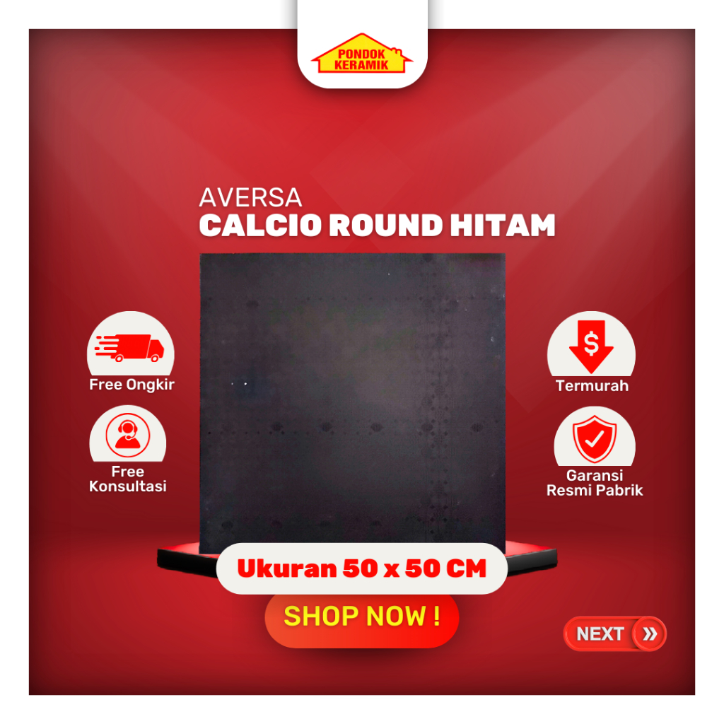 Keramik Lantai 50x50 Calcio Round Hitam Sinking Glossy Keramik Putih Polos