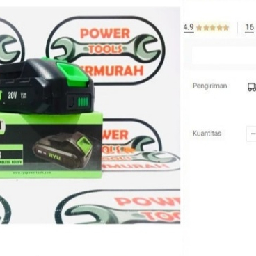 

RYU Battery 20Volt 1.5Ah Baterai Untuk Semua Mesin Cordless RYU 20V