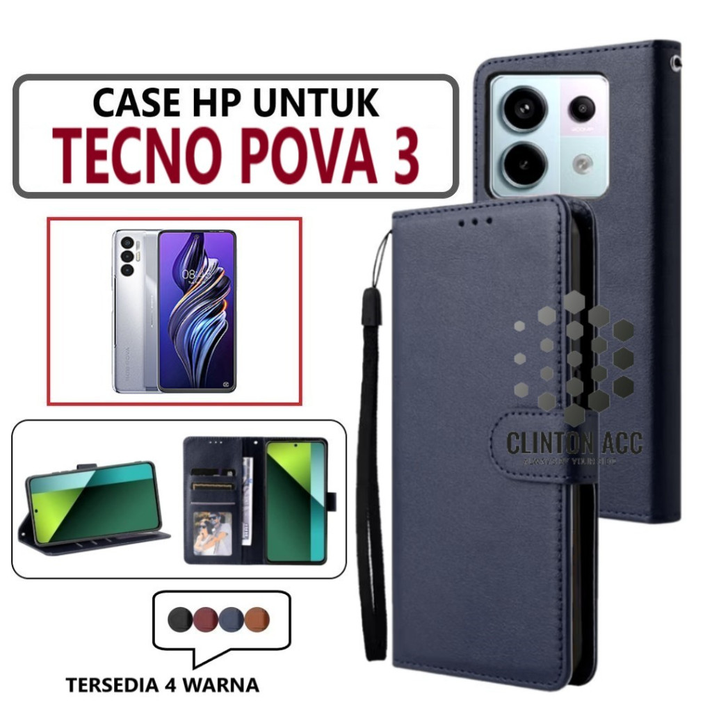 CASE HP TECNO POVA 3 FLIP WALLET LEATHER DOMPET KULIT SOFTCASE PREMIUM FLIP COVER SARUNG BUKA TUTUP 