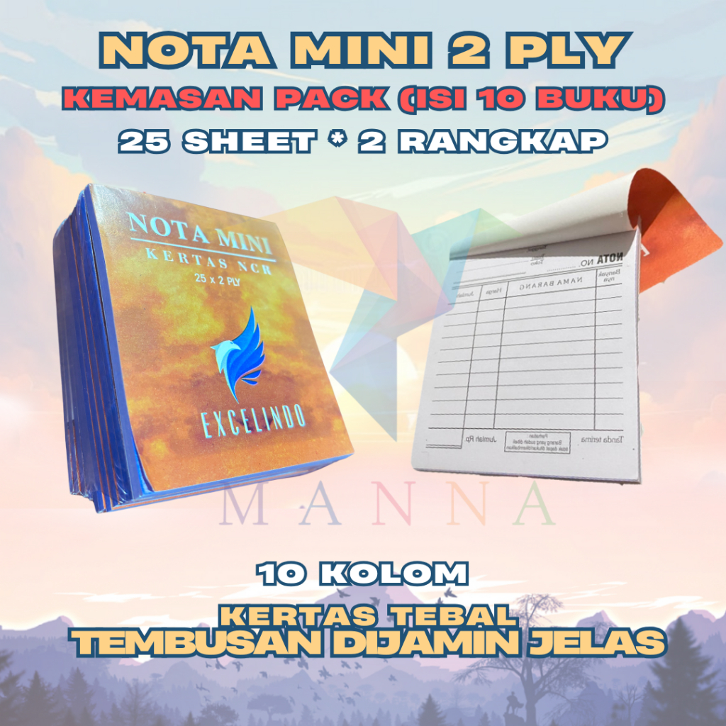 

(1 PACK/10 BUKU) Nota Kontan Mini 2 ply NCR Nota Laundry merk Excelindo PREMIUM QUALITY